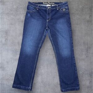 Harley-Davidson Women’s Jeans Size 16 Blue Stretch Denim Moto Logo Inseam 30